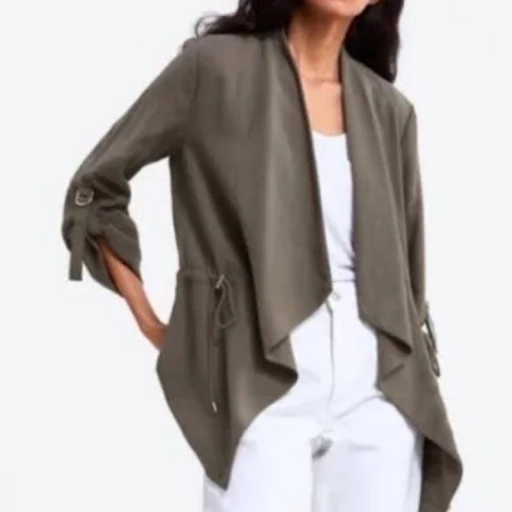Zara Olive Green Drape Open Front Jacket- XL